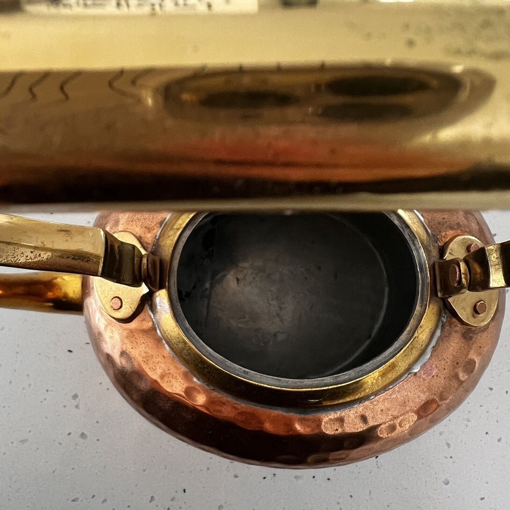 Antique hand-Hammered Copper Tea Kettle pot coffee brass details Gooseneck CLEAN - Picture 5 of 12